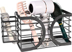 Elegant Black Wall Mounted Hair Dryer Holder - Stylish Bathroom Organiser for Hair Dryer & Straightener, Hair Brush & Accessories