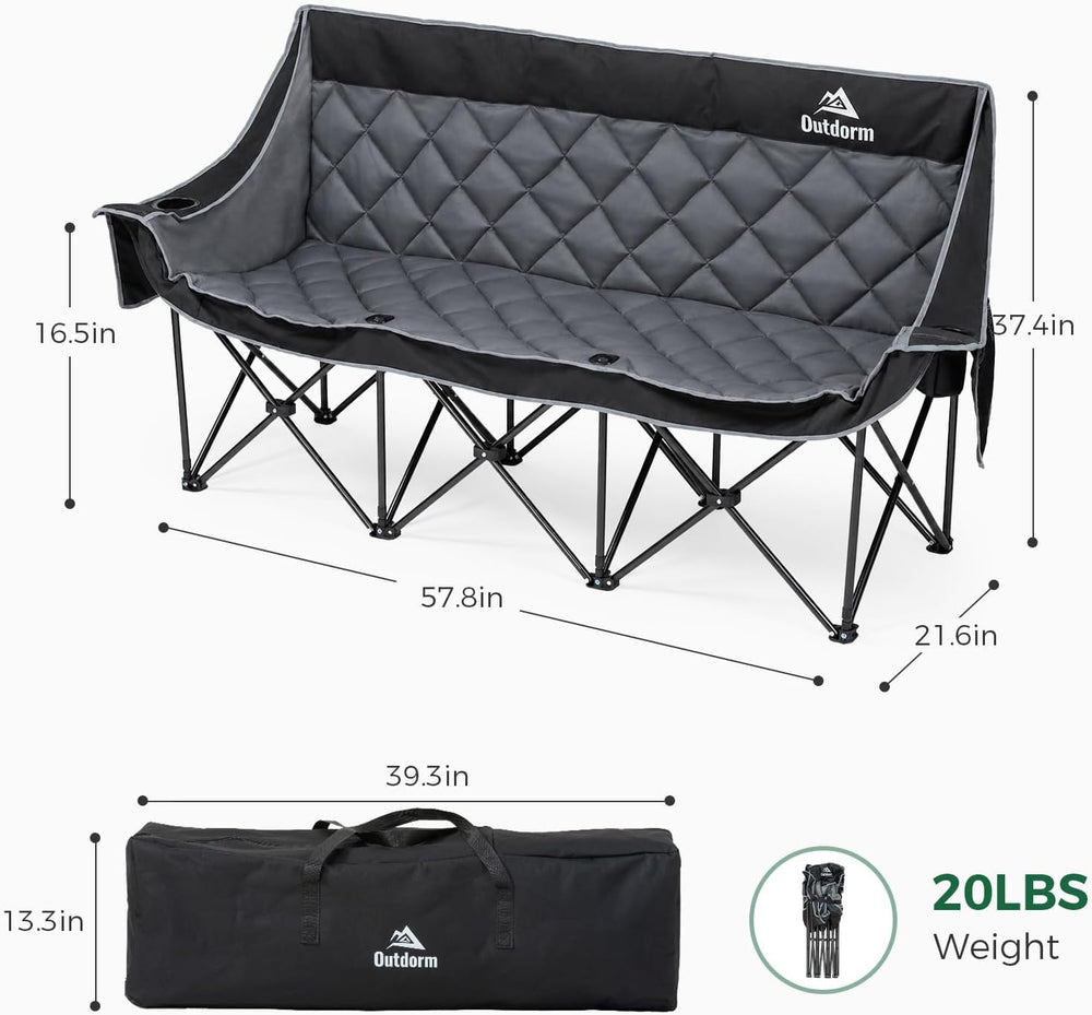 Padded 3 Person Camping Chair Oversized Camping Couch, Heavy Duty Folding Dou...