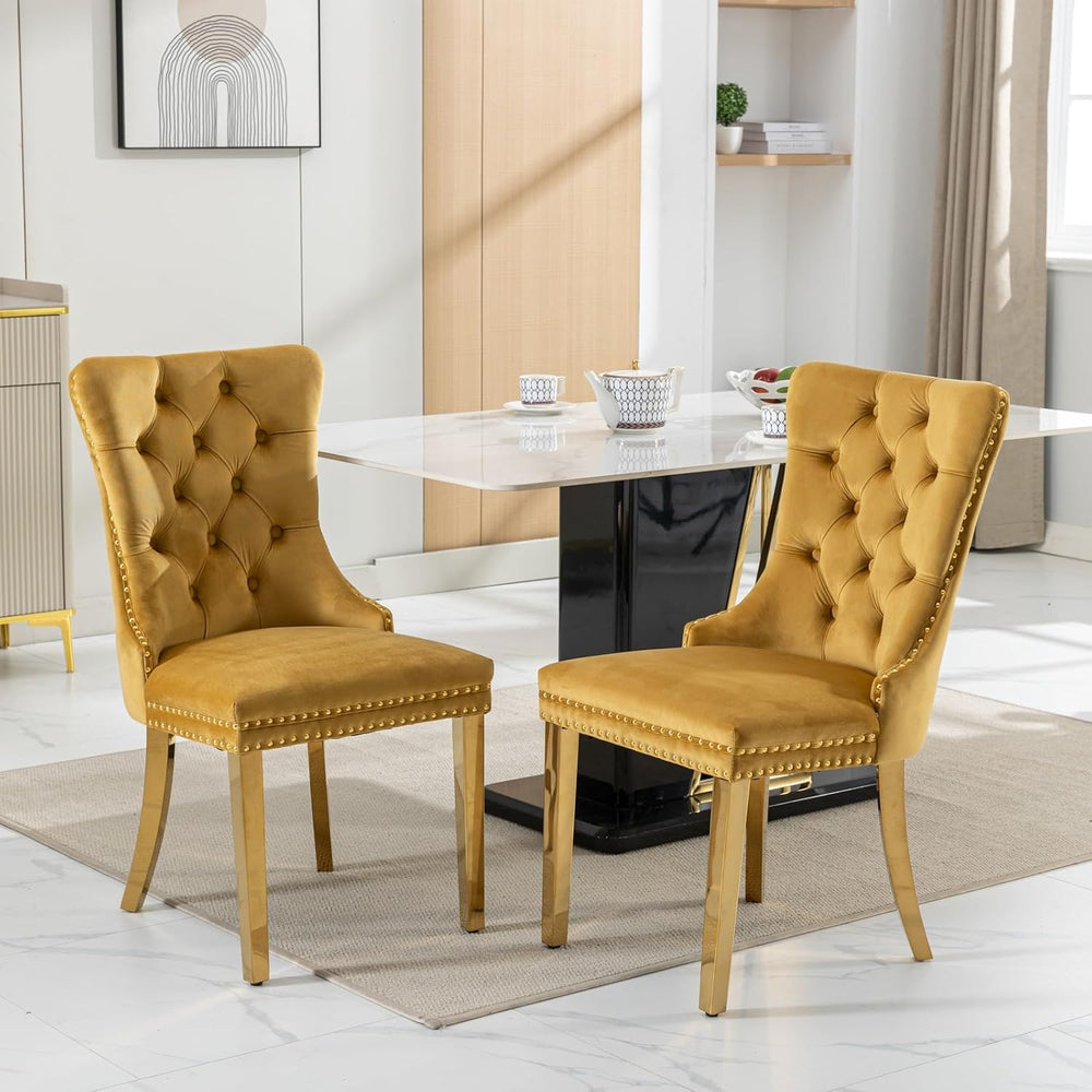Velvet Dining Chairs Set of 4, Tufted Upholstered High Wingback Chairs with N...