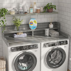 2-Tier Washer Dryer Countertop with 2.75" H Edge Rails, 58" W x 28" D Laundry Countertop for Folding Clothes, Washer and Dryer Topper with Non-Slip Pad (Stripe Gray)