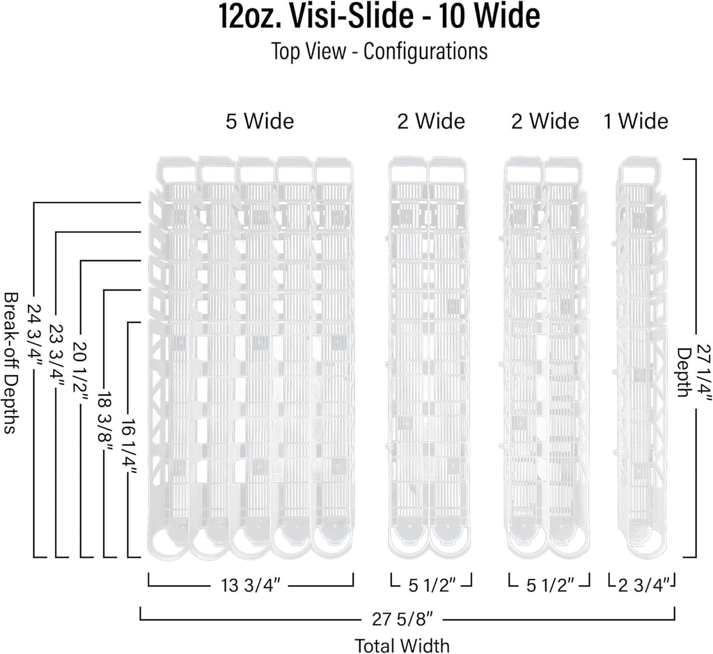 Display Technologies Visi-Slide Gravity Fed Organizer for 12/16oz low ring Beverages on Flat and Angled Shelves in Cold Vaults & Coolers, Drink Organizer (Pack of 2)
