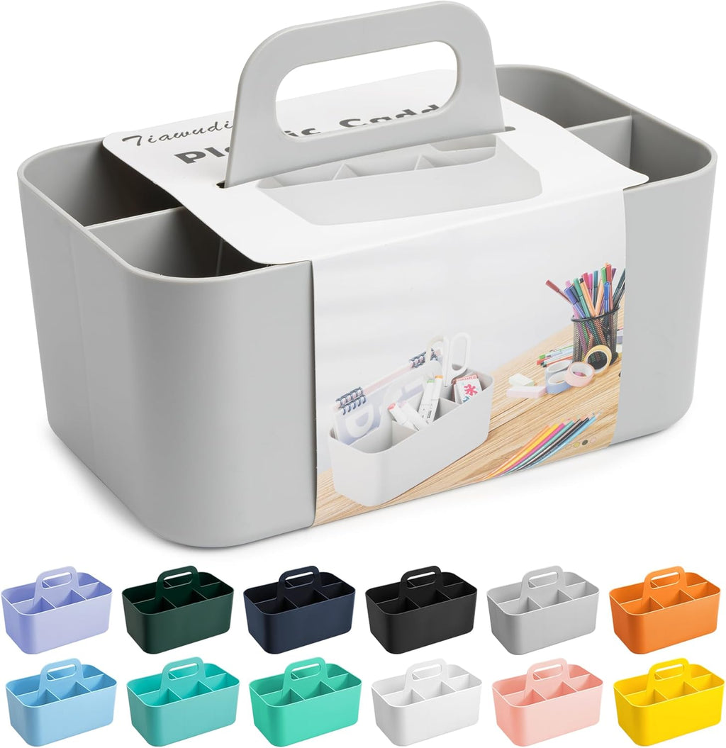 Tiawudi Multipurpose Caddy Organizer, Plastic Caddy with Handle, Stackable Desk Organizer for Stationery, Marker and Pencil, Office Supplies Organizer, Dorm Caddy