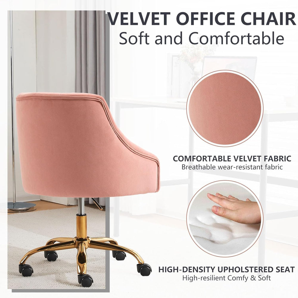 MOJAY Velvet Home Office Desk Chair, Vanity Chair with Wheels Pretty Fancy Go...