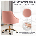 MOJAY Velvet Home Office Desk Chair, Vanity Chair with Wheels Pretty Fancy Gold 360°Swivel Height Adjustable Office Chairs for Girls Home Offices, Bedrooms, Living Room (Pink)