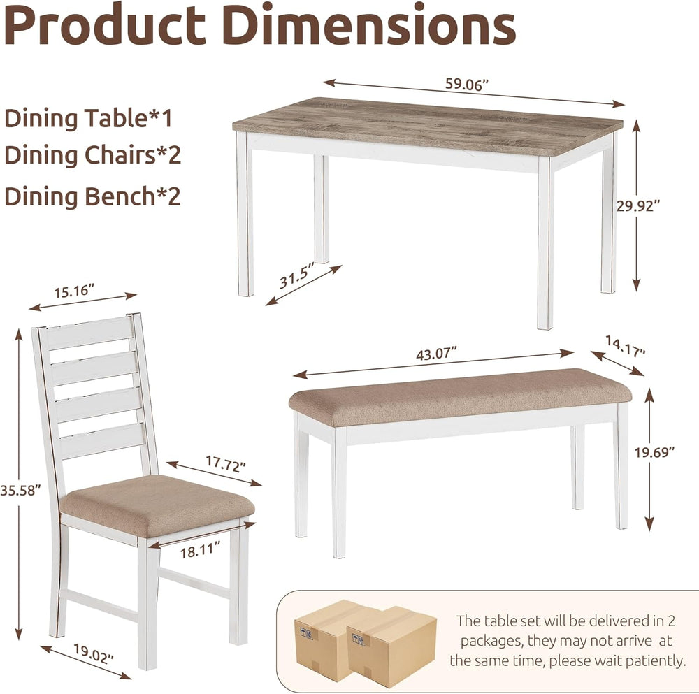 59" Dining Table Set Farmhouse Rectangular White Kitchen Room Table &amp...