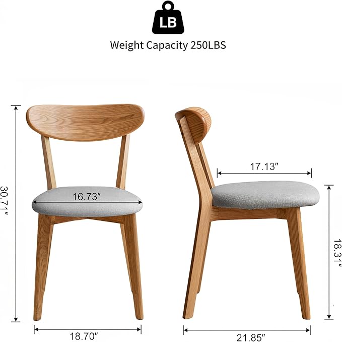 100% Solid Wood Dining Chairs,Mid Century Modern Dining Chairs with Upholstered Cushion,Kitchen,Dining Room Chairs Set of 1/2/4 (1, Original Color Grey Upholstery)