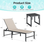 Amopatio Patio Lounge Chair Outdoor Chaise Lounge Set of 2 for Pool | with Side Table Weather Resistant 5-Position Adjustable Backrest Heavy Duty Steel Frame 400 LBS Capacity;Khaki