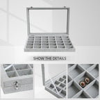 Wudygirl 30 Grid Jewelry Organizer Velvet Jewelry Box Jewelry Tray with Clear Lid Storage Case Showcase Display Stackable Removable (30 Grid)