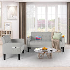 AILEEKISS 2 Piece Living Room Sofa Set Loveseat Sofas Sets with 2 USB, Cup Holders, Side Pocket, Modern Fabric 2 Pcs Sectional Couches Set for Apartment, Office, Bedroom (2-Seat+1-Seat, Light Grey)