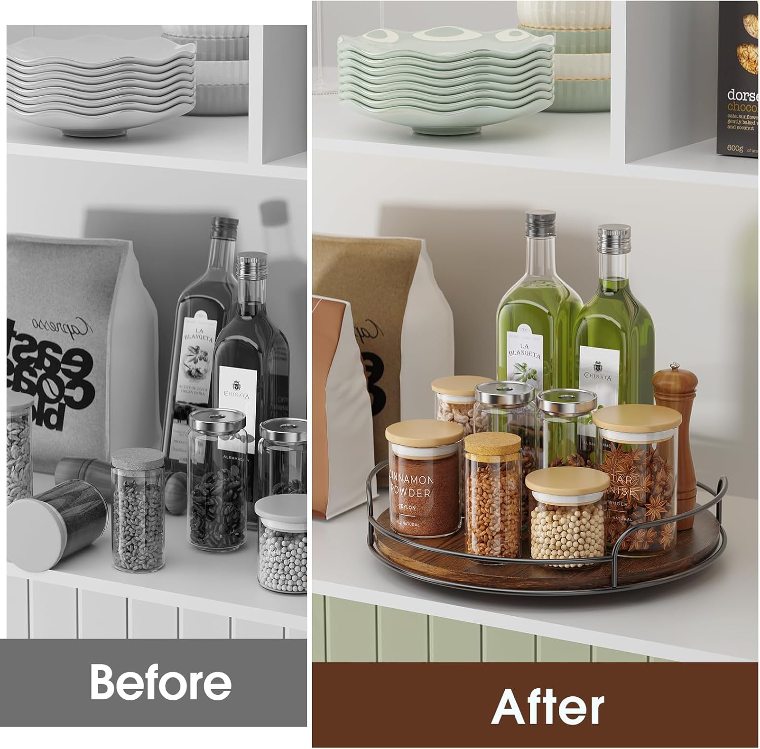 LAMU Lazy Susan Organizer, 12'' Lazy Susan Turntable for Cabinet, Table Top, Kitchen, Countertop, Bathroom, Pantry, Spice Organization, Wooden,1 Pack