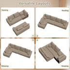 Sectional Cloud Couch for Living Room, Modern Modular Floor Deep-Seat Sofa, Upholstered L Shaped Sofas, Big Comfy Corduroy Couches Set for Living Room Bedroom, No Assembly Required, Camel