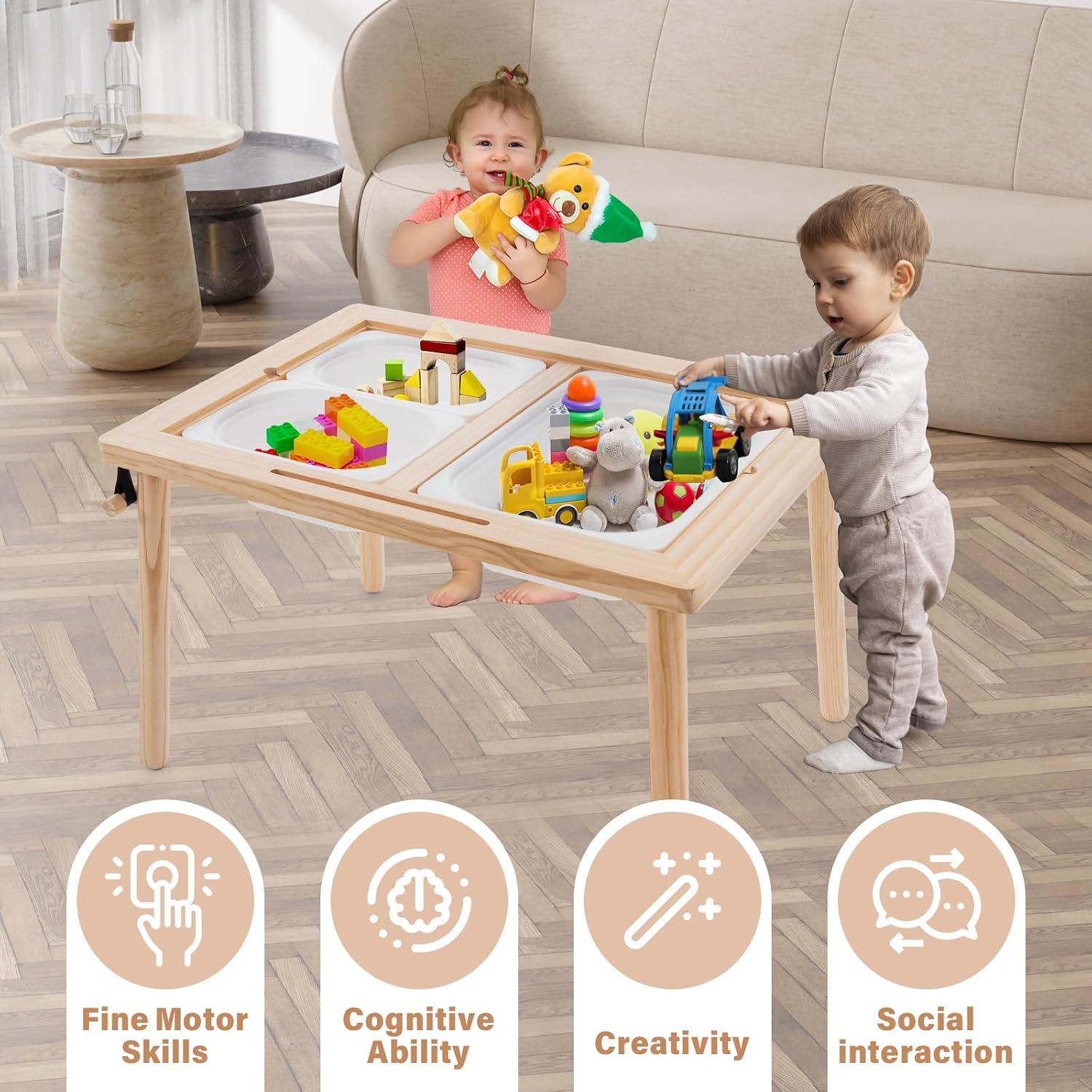 Sensory Tables for Toddlers,Kids Table with 3 Storage Bins, Activity Table with 7 Sand Toys, Indoor/Outdoor Play Sand Table, Gifts for Boys and Girls