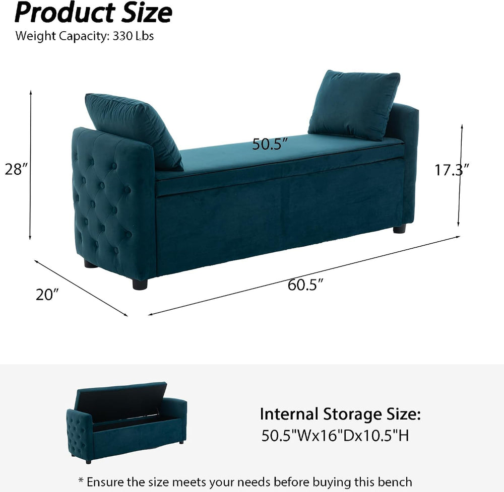 Storage Bench for Bedroom, 60" End of Bed Bench for King Size Bed,Tufted...