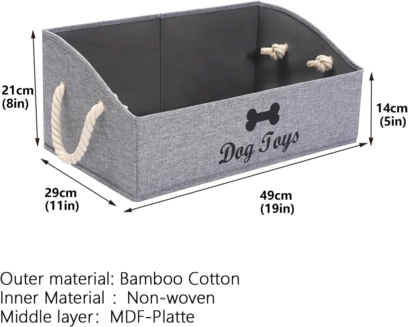 Geyecete Large Dog Toys Storage Bins-Foldable Fabric Trapezoid Organizer Boxes with weave Rope Handle,Collapsible Basket for Shelves(Snow Grey-DOG)