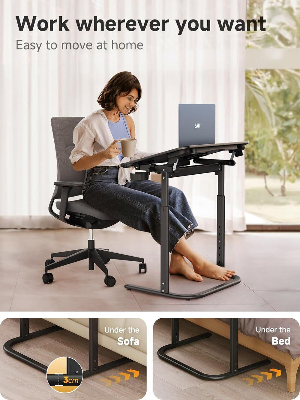 SAIJI XXL Extra Large Sturdy TV Tray Table, Laptop Desk for Couch | Height &a...