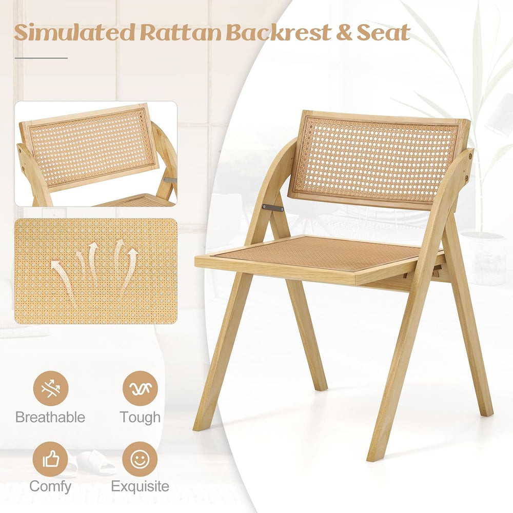 GIANTEX Folding Dining Chairs Set of 4, Wooden Folding Chair with Rattan Back...