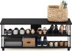 Furinno Turn-N-Tube Shoe Rack, 3-Tier Shoe Organizer, Compact Shoe Storage with Open Shelves and Stainless Steel Tubes, 15.5 x 41.1 x 15.8, for Closet Entryway, Office, Garage, Americano