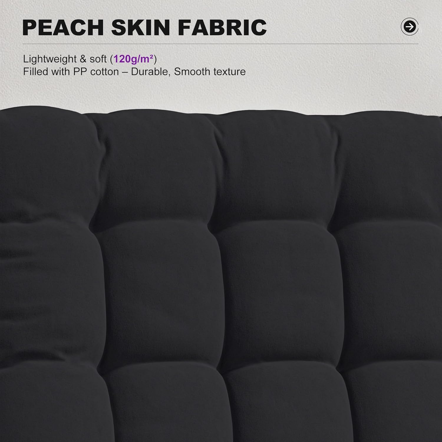 PURPLE LEAF Outdoor Reclining Chair Oversized Removable Cushion, Black | Extra-wide seat, Adjustable head pillow, UV protected textilene, Reclining backrest, Removable cushions, 120gsm peach skin