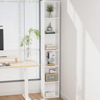 Tall Narrow Bookshelf 6-Tier Bookcase,70.5" Skinny Thin Corner Shelf Slim Storage Cabinet,Wood DVD CD Media Cube Organizer Tower Rack for Small Spaces, Bedroom, Living Room, Office,White