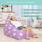 Aubliss Stuffed Animal Storage Bean Bag Chairs Cover, 50"x 35" Extra Large | Bean Bags Chair for Kids & Adults, Beanbag Toy Storage for Boys Girls - Premium Cotton Canvas Purple Dot