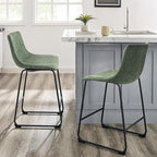 LEMBERI 26 inch Bar Stools Set of 2, Modern Counter Height Bar Stools, Faux Leather Barstool with Back and Metal Leg, Armless Bar Chairs for Kitchen Island (Green, 2pcs 26")