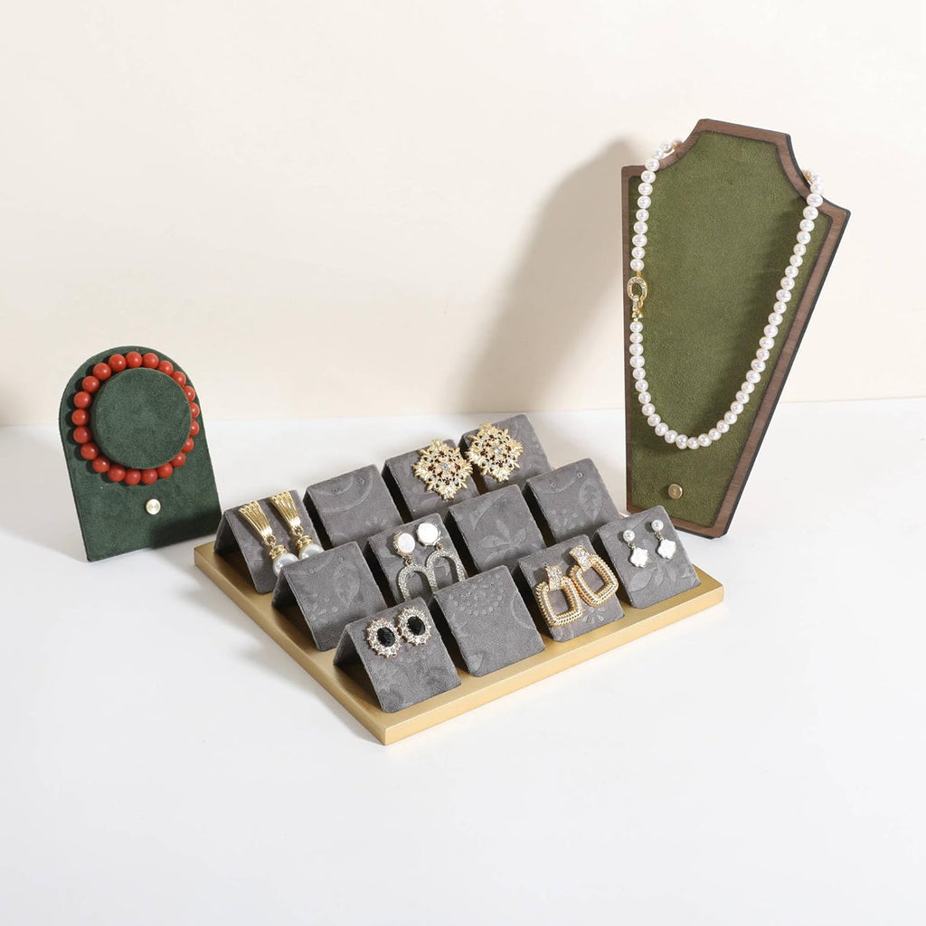 GemeShou Golden coated earring display stand for selling, velvet stud earring holder for jewelry display, Jewlery earring storage organizer tray, studs holder jewelry organizer【Earring holder-Grey】