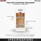 Rev-A-Shelf 2-Tier Kitchen Cabinet Pullout 11.75" Cabinet Organizer for Pots, Pans, and Lid Cookware, Adjustable Heavy Duty Wire, Chrome, 5CW2-1222-CR