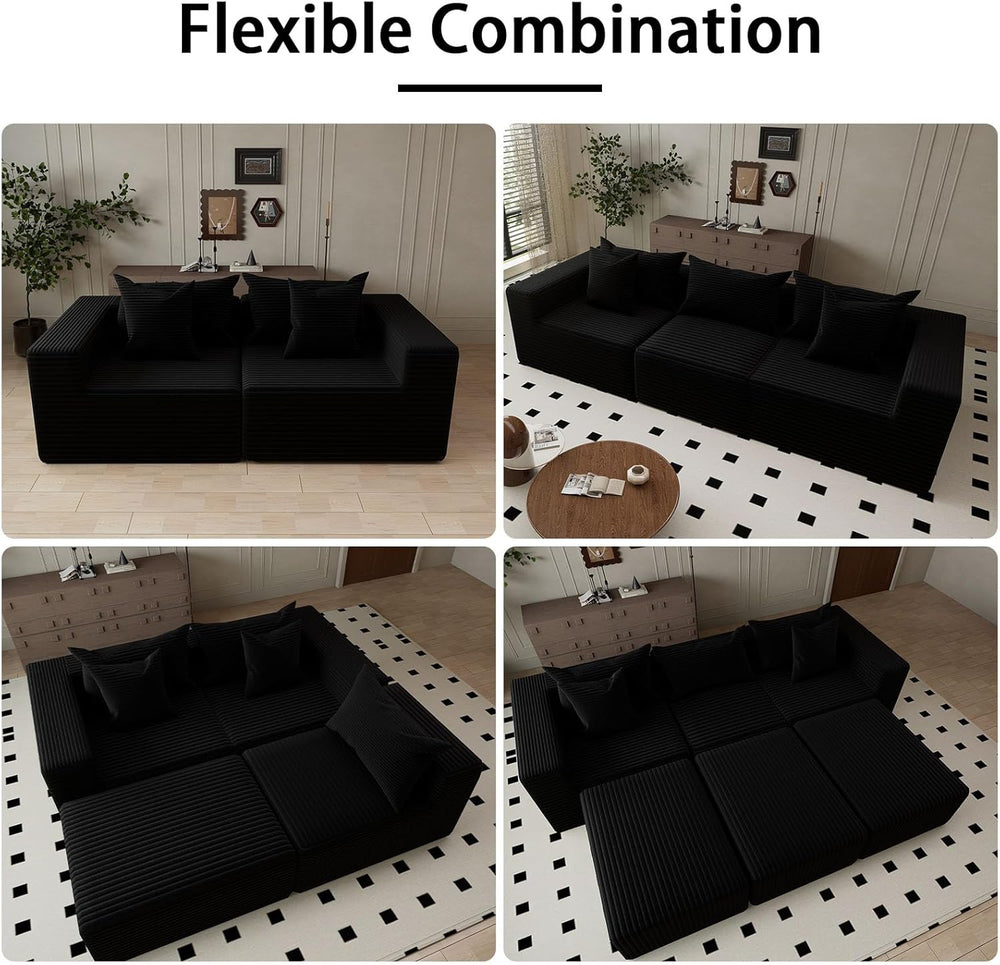 Oversized Cloud Couch Ottoman, Frameless Wide-Wale Corduroy Footrest for Livi...