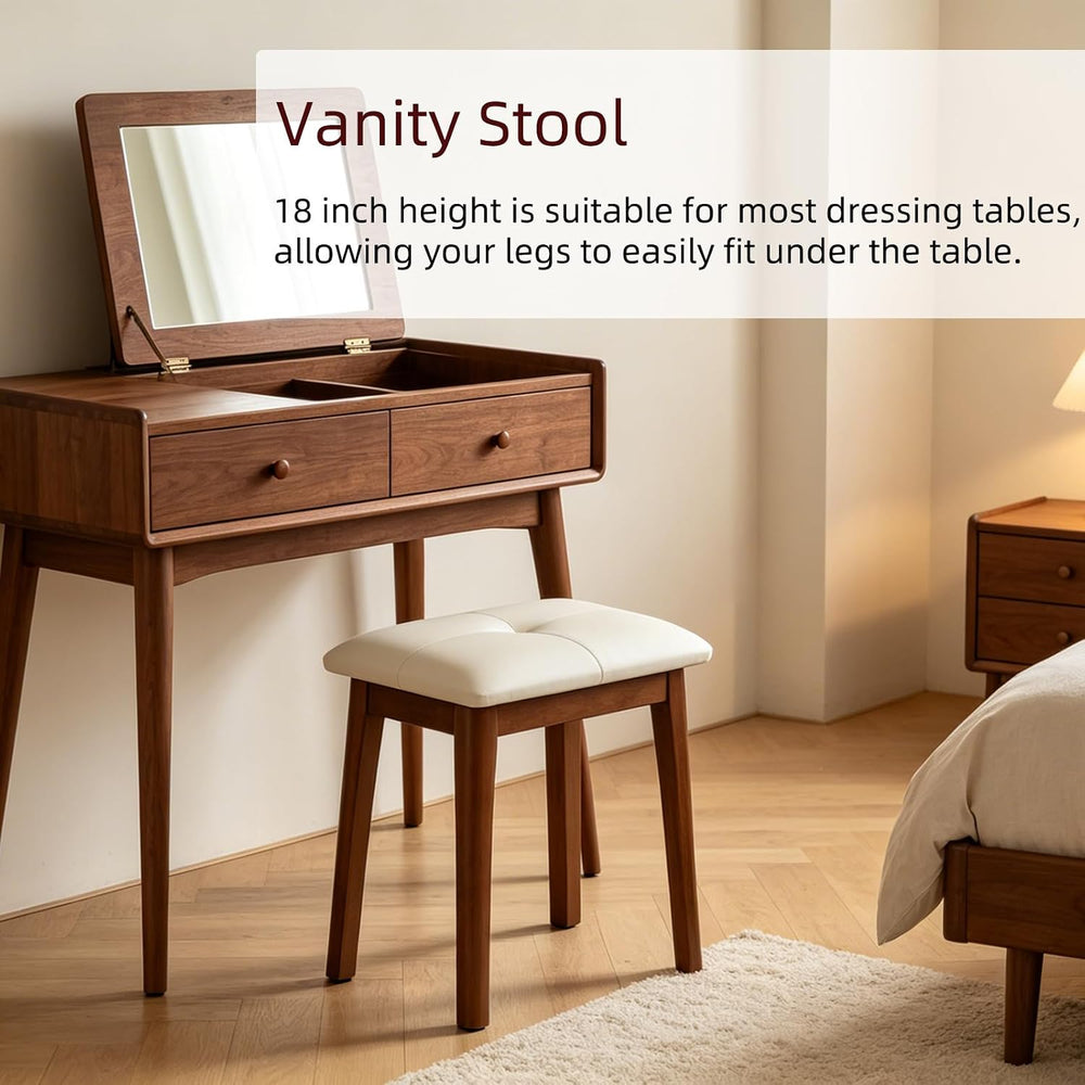 Solid Wood Vanity Stool with Cushion | 11"D x 15"W x 18" H - S...