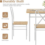 VECELO 5-Piece Kitchen Dining Table Set, Wood Tabletop & Heavy-Duty Metel Frame, Rectangle Dinette with 4 Chairs for Small Space, Breakfast Nook, Natural White