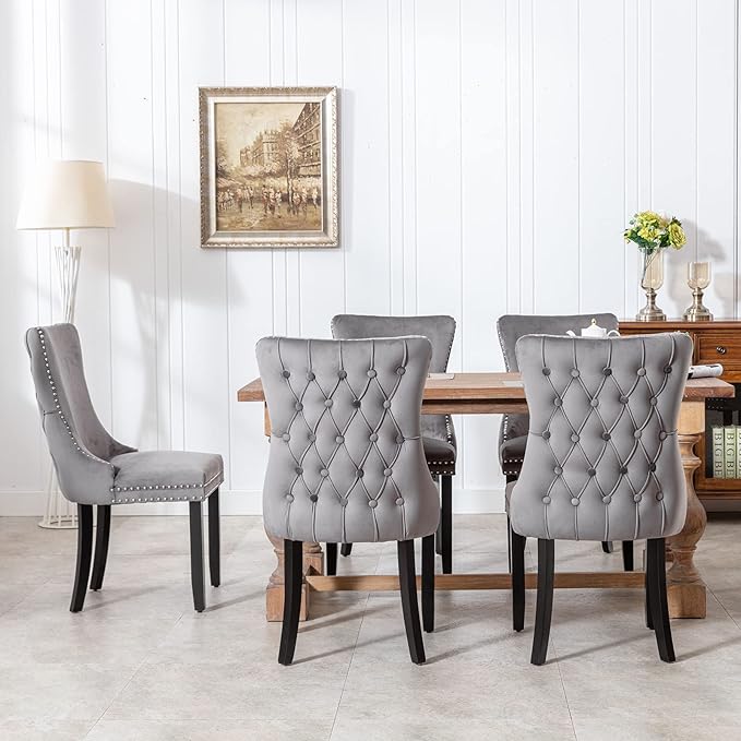 Modern Dining Chairs Set of 6, Upholstered Dining Chair with Full Back and Bu...
