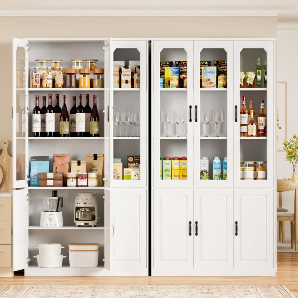 White Kitchen Pantry Cabinet, 78.7" Tall China Cabinet with Glass Doors ...
