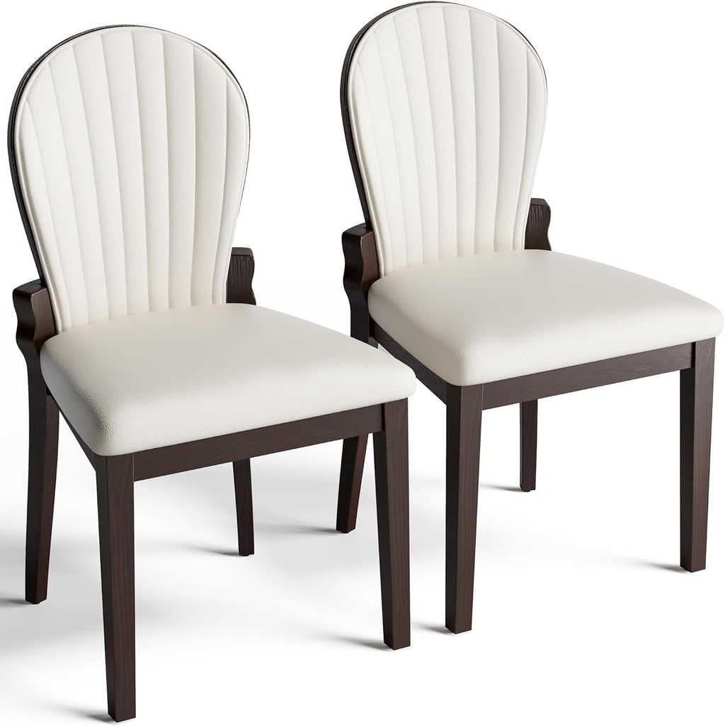 LIKIMIO Dining Chairs Set of 2, Leather Dining Chairs with Solid Wood Frame, Modern Dining Room Chairs with 350lbs Capacity and 19.6" Wide Seat, Upholstered Kitchen Chairs for Adults, Beige