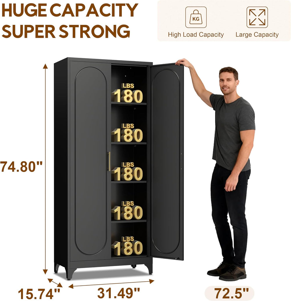 UNICOLY 75" Tall Pantry Storage Cabinet with Doors and 4 Adjustable Shel...