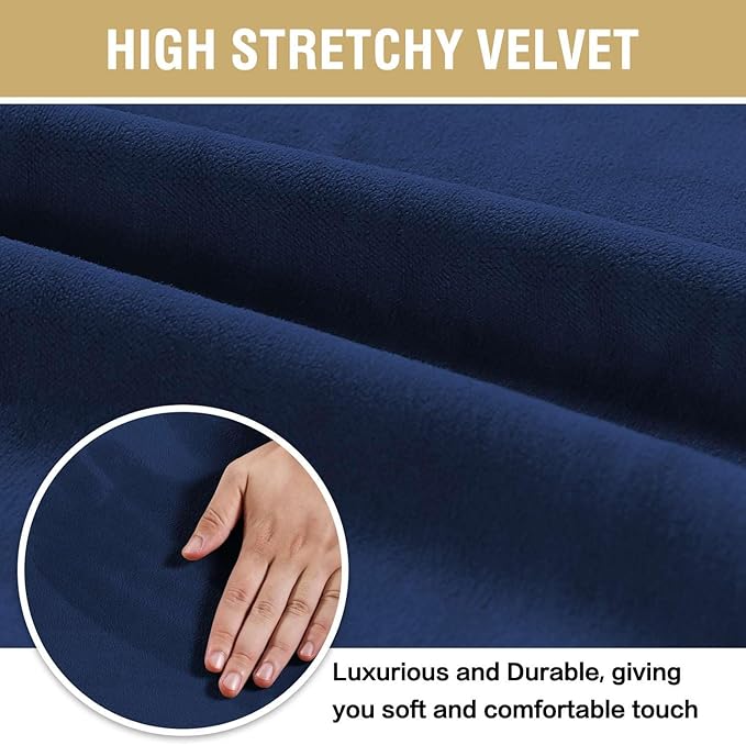 H.VERSAILTEX Velvet Dining Chair Covers Stretch Chair Covers for Dining Room Set of 6 Parson Chair Slipcovers Chair Protectors Covers Dining, Soft Thick Solid Velvet Fabric Washable, Navy