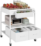 MAHANCRIS Kitchen Island with Storage, 3-Tier Microwave Stand with Wheels | Kitchen Rolling Cart, Kitchen Utility Storage Cart for Coffee Bar, Laundry Room, Office, 31.5 x 23.6 x 42.1 Inches, White
