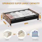 Under Bed Storage with Wheels, Rolling Underbed Storage Drawers, Wooden Under the Bed Storage with Remove Lid, Large Metal Storage Bins for Shoes Blankets Clothes Bedrooms Dorms (Vintage Brown-2pack)