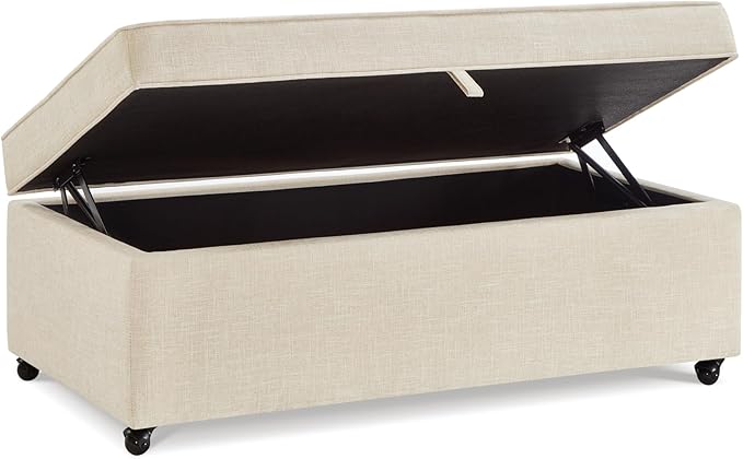 45" Modern Sofa Ottoman with Storage,Modular Sectional Storage Ottoman w/Wheels Linen Upholstered Bench with Rotation Casters and Safety Hinge for Living Room,Oatmeal