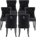 Velvet Dining Chairs Set of 6, Upholstered Dining Room Chairs with Nailhead Trim, Sillas de Comedor Modernas 6, Wooden Kitchen Chairs for Dining Room, Living Room, Kitchen, Bedroom, Black