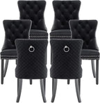 Velvet Dining Chairs Set of 6, Upholstered Dining Room Chairs with Nailhead Trim, Sillas de Comedor Modernas 6, Wooden Kitchen Chairs for Dining Room, Living Room, Kitchen, Bedroom, Black