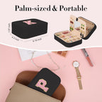 TopPerfekt Travel Jewelry Case, Jewelry Box with Mirror, Jewelry Organizer Bridal Shower Gifts to Her, Earring Storage Travel Case, Trendy Gift for Women and Girls, Girlfriend-Letter P, Black