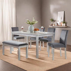 Dining Table Set for 5, 6 Piece Dining Room Table Set with Rectangular Crystal Decoration Table, 4 Upholstered Backrest Chairs and Bench, Counter Height Kitchen Sets with MDF Tabletop, Grey