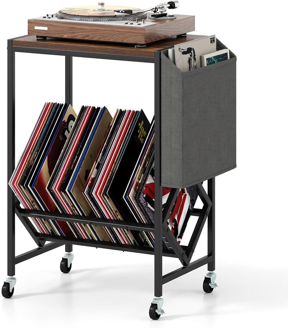 Giantex Record Player Stand, Rolling 2-Tier Turntable Stand with Storage Shel...