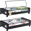Somdot Under Bed Storage with Wheels, 2 Pack Bed Storage Containers with Dividers & Clear Lids,Easy Pull-out Metal Drawer for Clothes, Shoes,Toys, Blankets (Black)