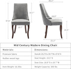 Mid Century Dining Chairs Set of 2, Gray Modern Kitchen & Dining Room Chairs Set of 2, Fabric Upholstered Kitchen Chairs, Sillas de Comedor, Wood Legs (Grey, 2 Pcs)