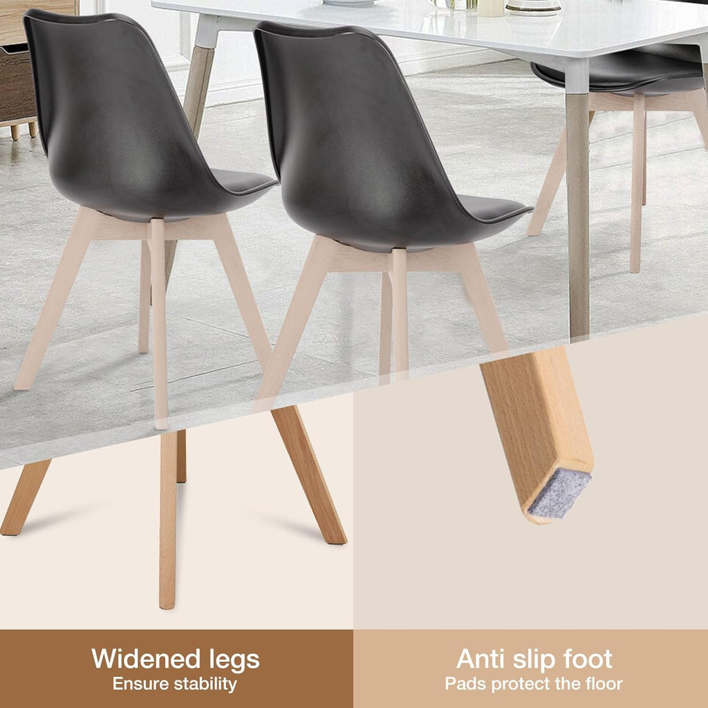 OLIXIS Dining Chairs Set of 4, PU Leather Upholstered Kitchen Chairs with Solid Wood Legs, Mid Century Modern Accent Chair for Living Room, Bedroom, Patio, Black