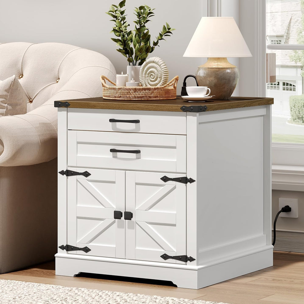 RALGEND Farmhouse End Table Set of 3, with Charging Station, 24'' Sof...