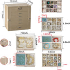 BOOVO Jewelry Box For women, 6 Layer Large Jewelry Organizer With Mirror, Multi-Function Storage Box With Lock, Accessory Holder With 5 Drawers, For Earrings Necklace Ring Bracelet (Pale gold)