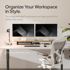 KIVY Dual Monitor Riser With Integrated Metal Shelf [MADE BY HAND] - Wooden Desk Shelf for 2 Monitors - Wide Long Stand for Desk (44 x10x3in - Oak)