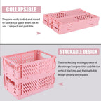 Tixill 2-Pack Mini Foldable Plastic Storage Box Mini Plastic Baskets for Organizing and Storage for Home Kitchen Bedroom Bathroom Office (16x11x6, Pink)